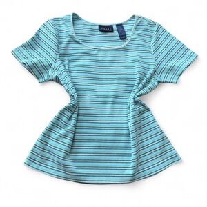 Vintage 90s Crazy Horse by Liz Claiborne Blue Striped Ribbed Tee, Women's Size M